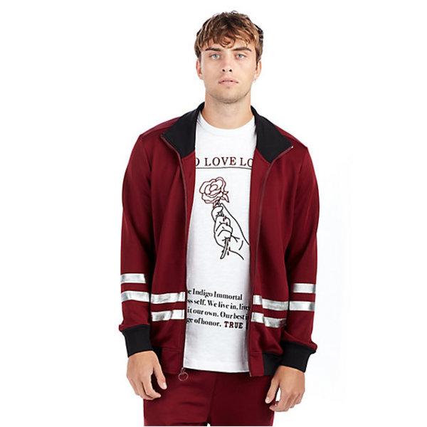 Mens Racer Stripe Track Jacket | Ruby Red | Size Small | True Religion