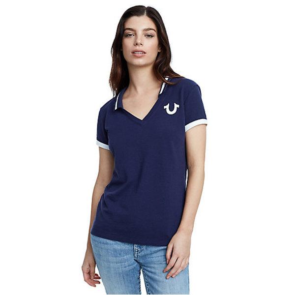 Women's True Champ Deep V Polo Shirt | Navy | Size Small | True Religion