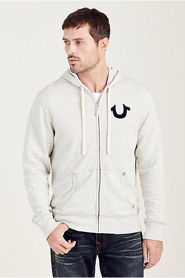 Classic Logo Zip Mens Hoodie | Oatmeal | Size 3x Large | True Religion