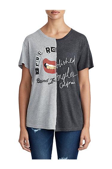 Womens Two Tone Lips Graphic Tee | Washed Black | Size X Small | True Religion