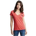 Classic Logo Deep V Neck Womens Tee | Ruby Red | Size Small | True Religion