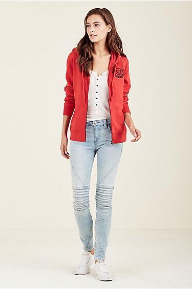 Womens Classic Graphic Zip Up Hoodie | Ruby Red | Size X Small | True Religion