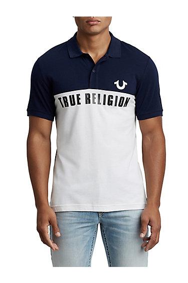 Men's Polo Sport Football Polo | White/navy | Size Medium | True Religion