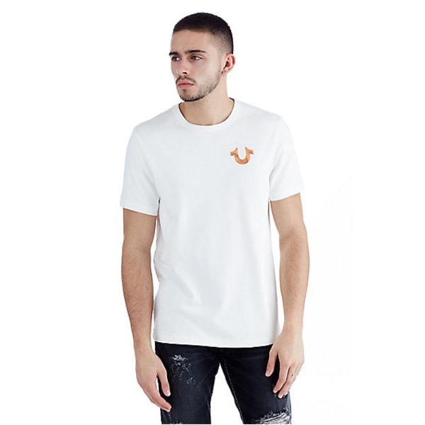 Mens Metallic Puff Print Logo Tee | White | Size Medium | True Religion