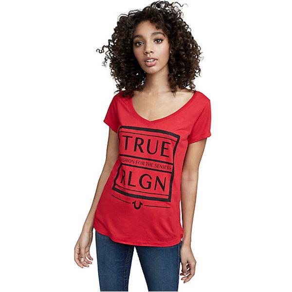 Women's Trur Religion Box Round V Tee | Ruby Red | Size Small | True Religion