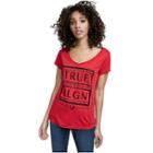 Women's Trur Religion Box Round V Tee | Ruby Red | Size Small | True Religion