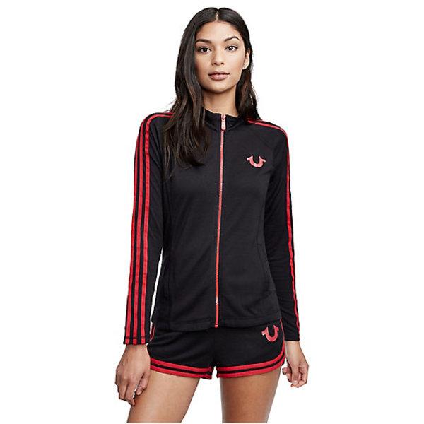 Women's Striped Slim Zip Up Jacket | Black | Size Small | True Religion