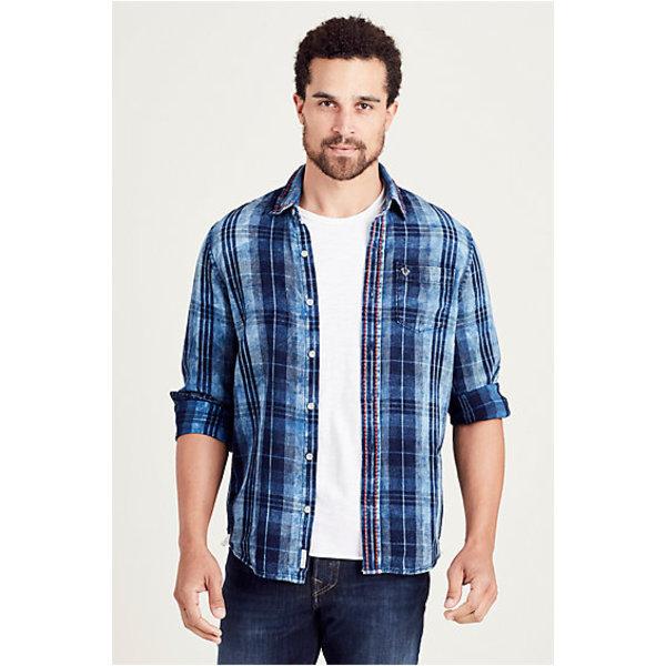 Single Pocket Mens Woven Shirt | Indigo | Size Large | True Religion