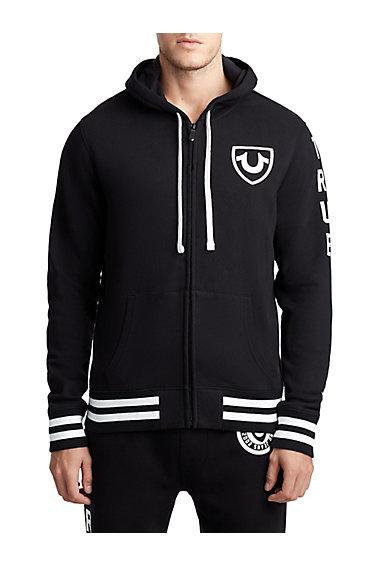 Mens Collegiate Crest Zip Up Hoodie | Black | Size Small | True Religion