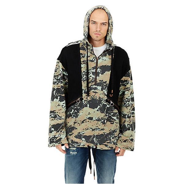 Mens Geo Camo Anorak Hoodie | Black | Size Small | True Religion