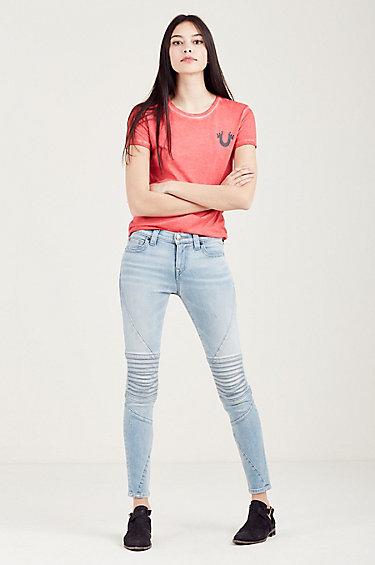 Halle Super Skinny Moto Womens Jean | Paperback Blue | Size 29 | True Religion