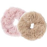 Kitsch Blush/pink Faux Fur Scrunchies 2 Pc