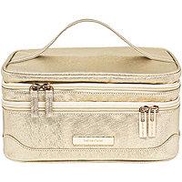 Tartan + Twine Rose Gold Saffiano Travel Makeup Double Zip Train Case