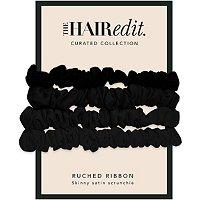 The Hair Edit Black Ruched Ribbon Skinny Satin Scrunchies