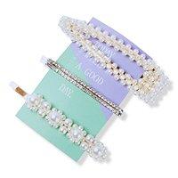 Locks & Mane Rhinestone & Faux Pearl Barrette Set