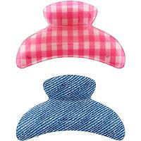 Capelli New York Gingham And Denim Pattern Claw Clips