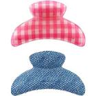 Capelli New York Gingham And Denim Pattern Claw Clips