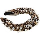 Riviera Leopard Print & Pearls Velvet Knotted Headband
