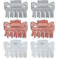 Riviera Metallic Claw Clips Pink/white 6 Pc