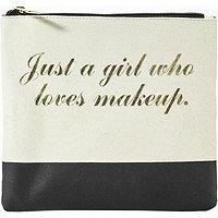 Tartan + Twine Just A Girl Who Loves Makeup Gold Printed Travel Makeup Flat Clutch