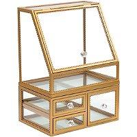 Sorbus Gold Makeup Organizer Display Case 2-piece Stackable Design With Lid Closure And Drawers