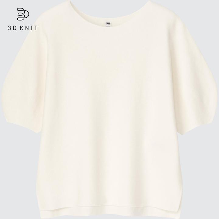 Uniqlo 3d Knit Cotton Crew Neck Half-sleeve Sweater