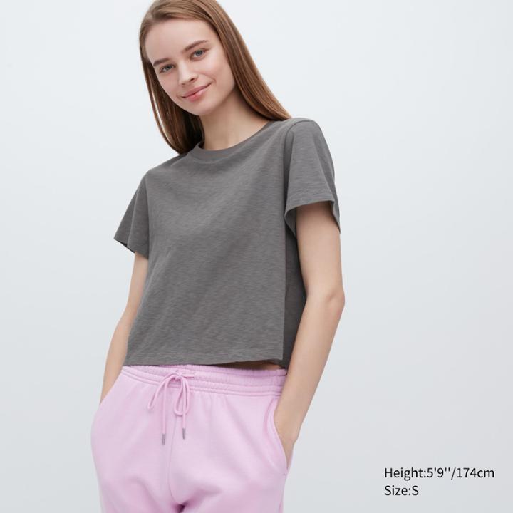 Uniqlo Slub Jersey Cropped Short-sleeve T-shirt