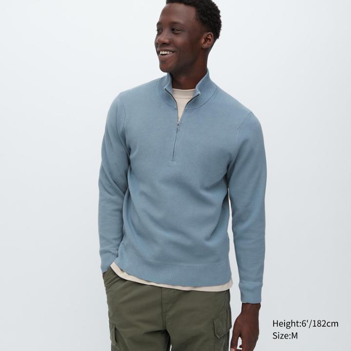 Uniqlo Washable Milano Ribbed Half-zip Sweater