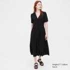 Uniqlo V-neck Short-sleeve Flare Midi Dress