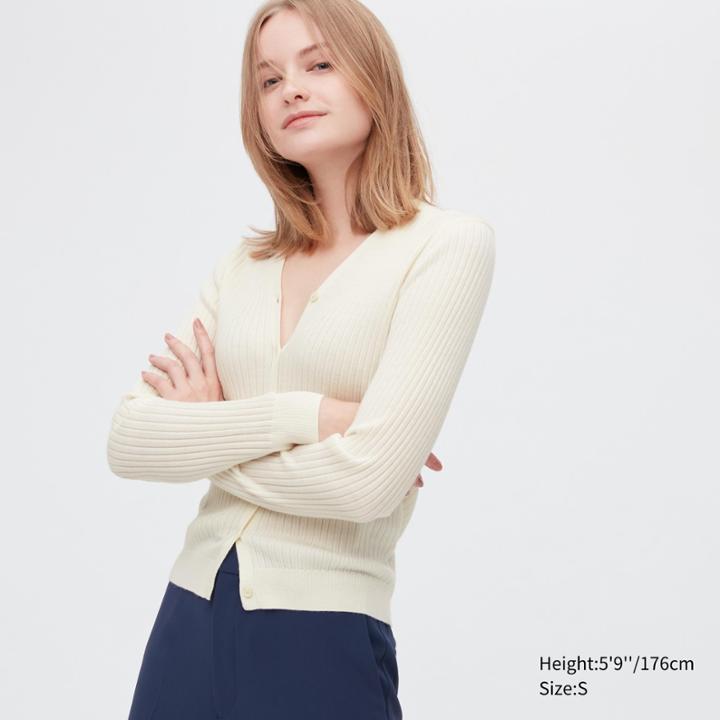 Uniqlo Extra Fine Merino Ribbed Short Long-sleeve Cardigan
