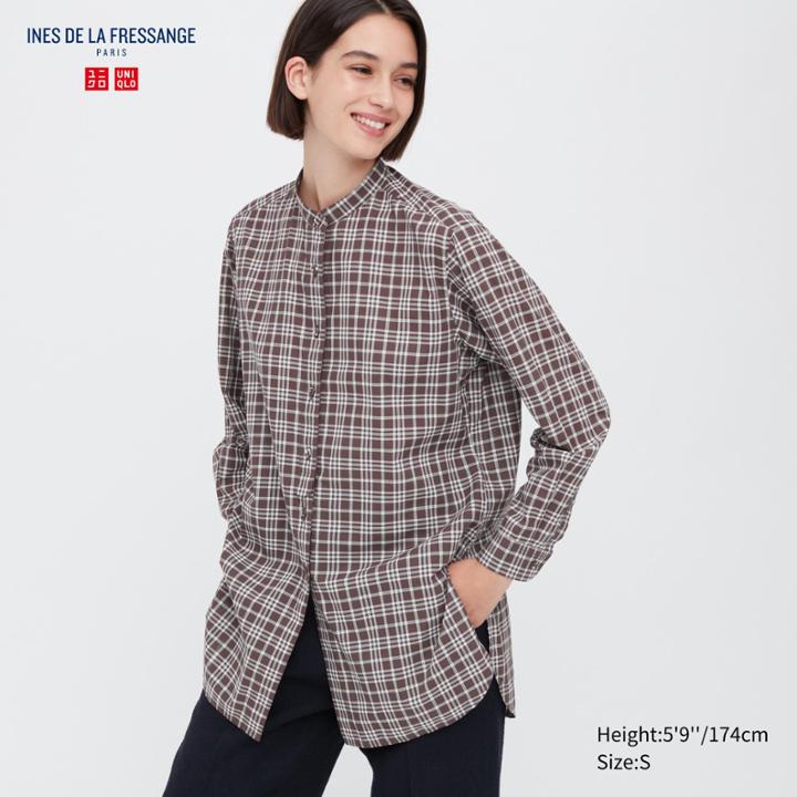 Uniqlo Checked Stand Collar Long-sleeve Tunic (ines De La Fressange)