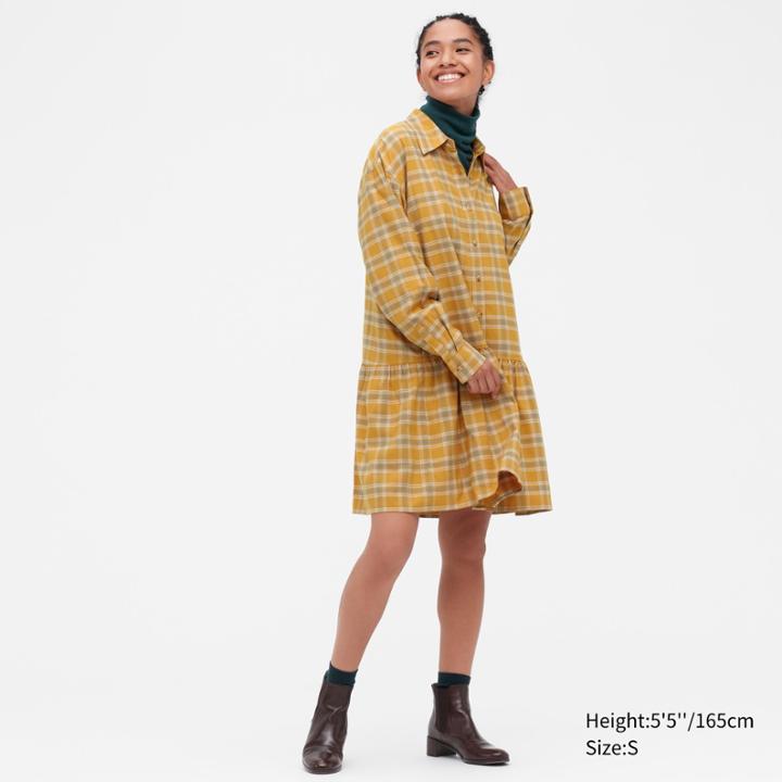 Uniqlo Soft Flannel Long-sleeve Tiered Mini Dress