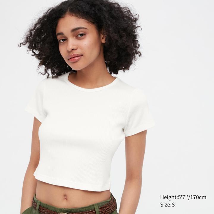 Uniqlo Ribbed Cropped Short-sleeve T-shirt