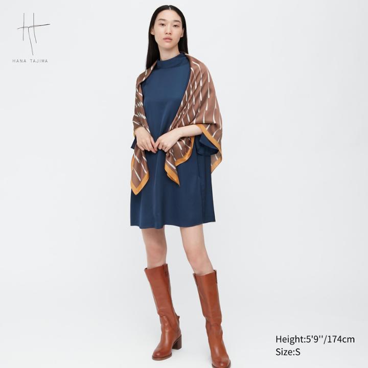 Uniqlo Satin High Neck 3/4-sleeve Mini Dress (hana Tajima)