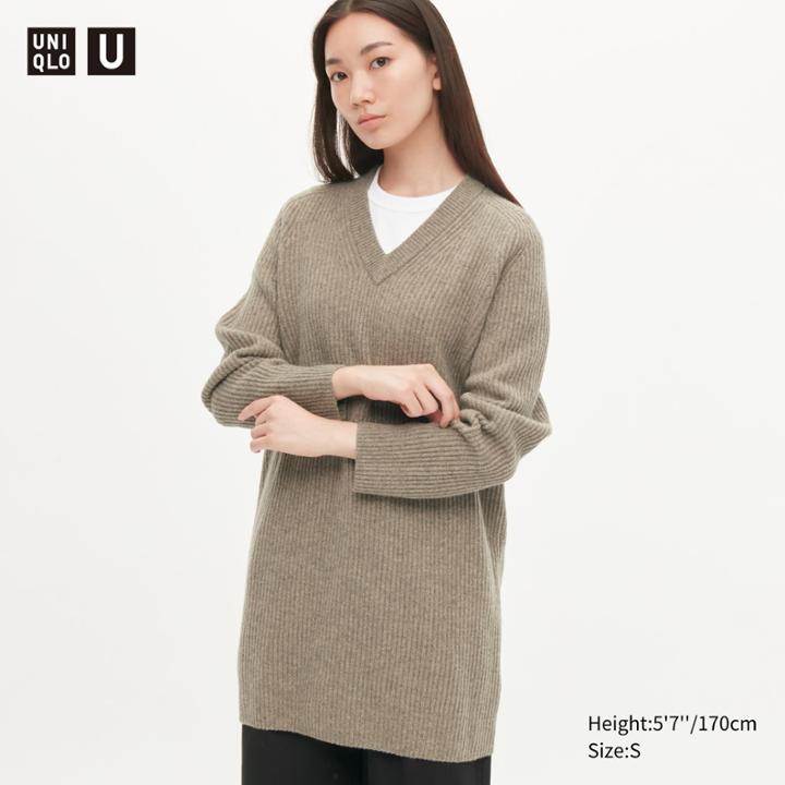 Uniqlo U Premium Lambswool V-neck Long-sleeve Dress