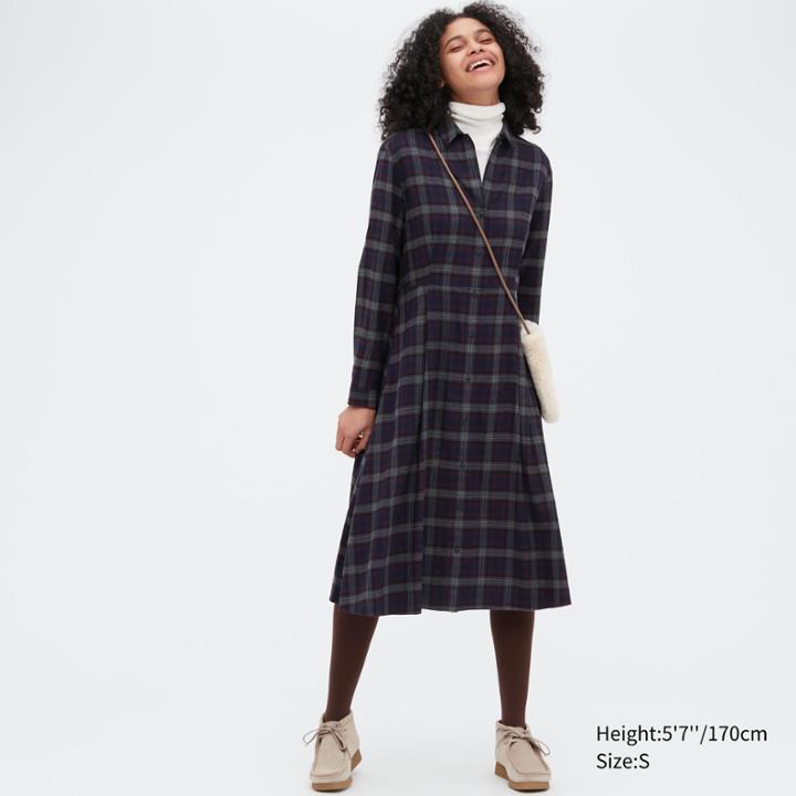 Uniqlo Soft Flannel Long-sleeve Flare Dress
