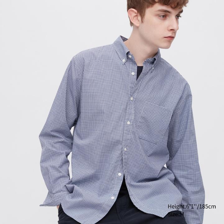 Uniqlo Extra Fine Cotton Broadcloth Checkered Long-sleeve Shirt