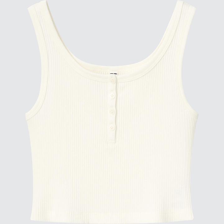 Uniqlo Ribbed Henley Cropped Tank Top