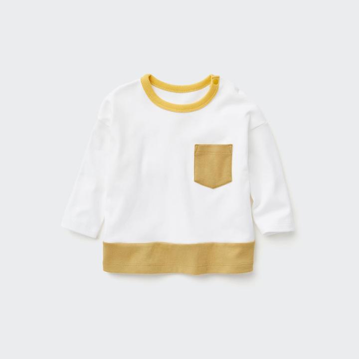Uniqlo Brushed Cotton Crew Neck Color Block Long-sleeve T-shirt