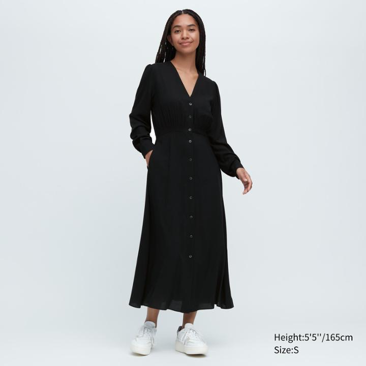 Uniqlo V-neck Long-sleeve Flare Dress
