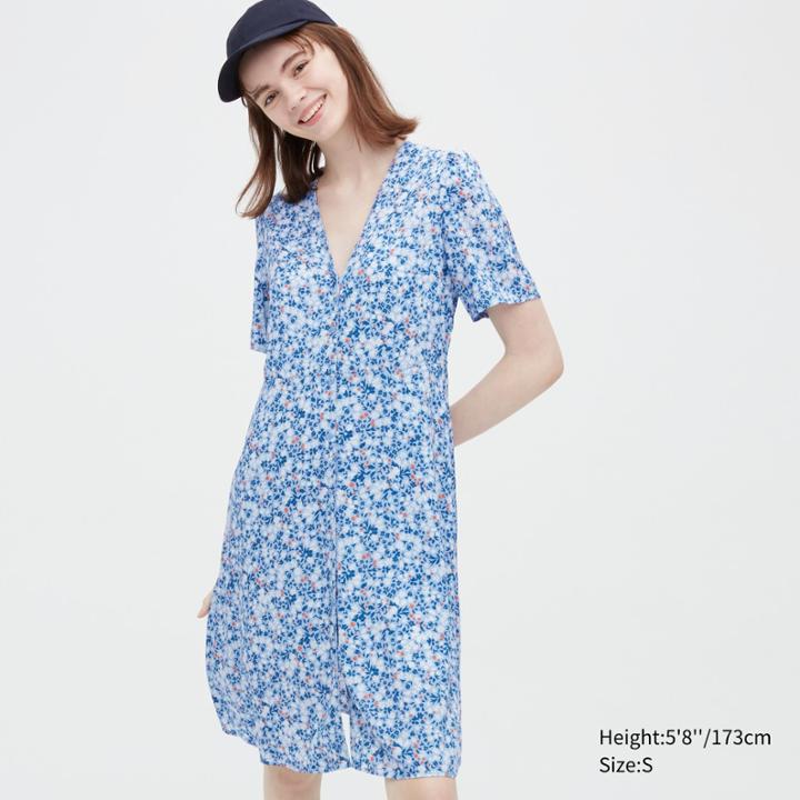Uniqlo Printed V-neck Short Sleeve Flare Dress
