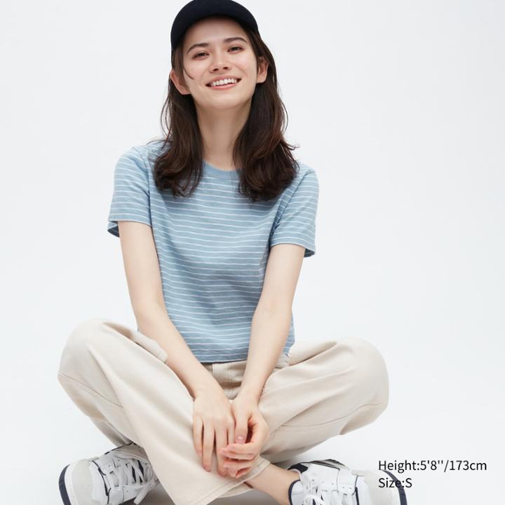 Uniqlo Slub Jersey Striped Cropped T-shirt