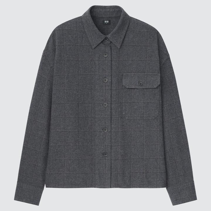 Uniqlo Heavy Flannel Cropped Long-sleeve Shirt Jacket