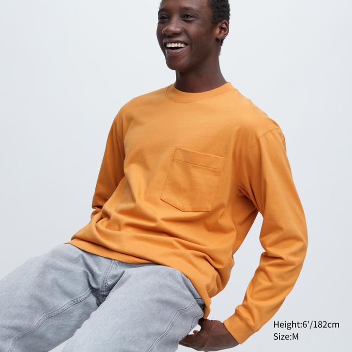 Uniqlo Washed Cotton Crew Neck Long-sleeve T-shirt