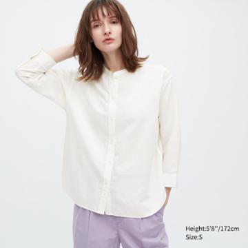 Uniqlo Linen Blend Band Collar 3/4-sleeve Shirt