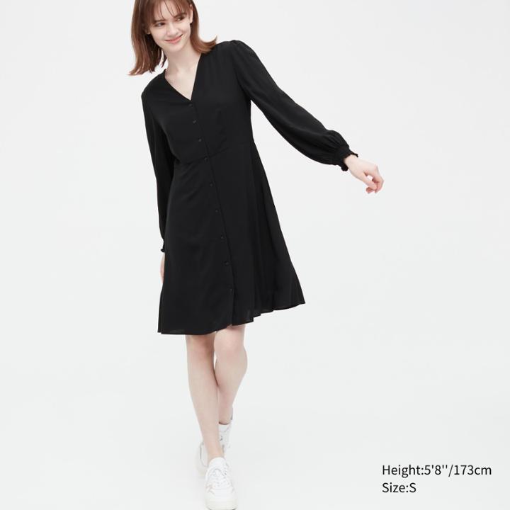 Uniqlo V-neck Long-sleeve Flare Mini Dress