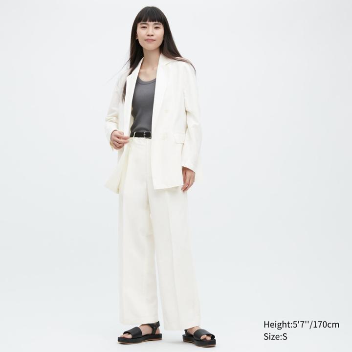 Uniqlo Linen Blend Tucked Wide Pants