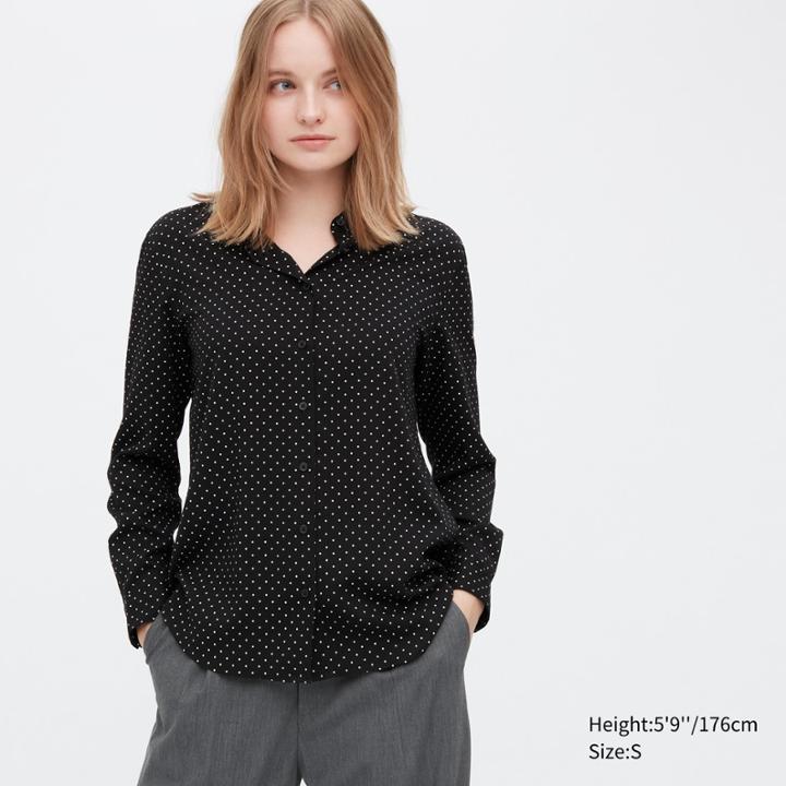 Uniqlo Rayon Printed Long-sleeve Blouse