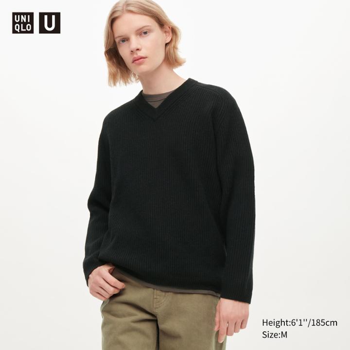 Uniqlo U Premium Lambswool Ribbed V-neck Sweater