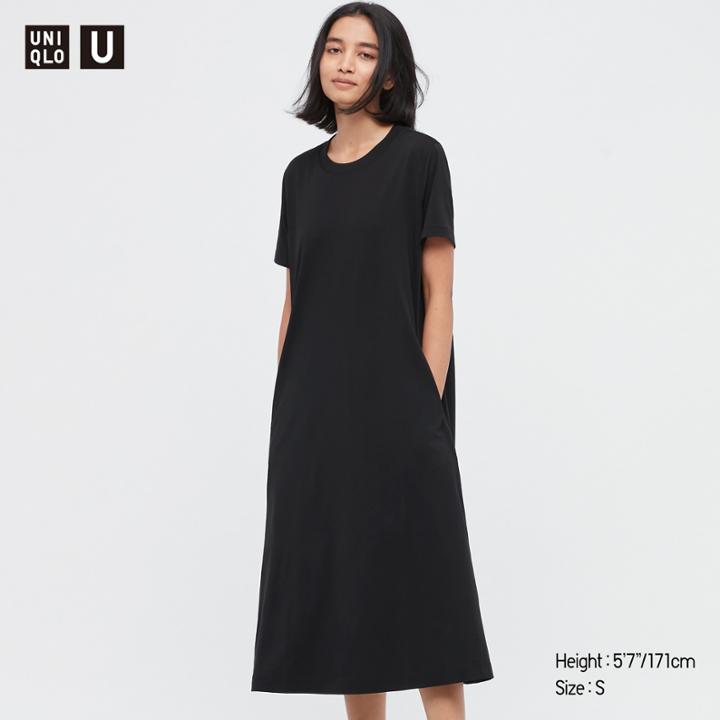 Uniqlo U Airism Cotton Short-sleeve Long Flare Dress